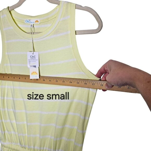 C&C California Yellow White Striped Sleeveless Dress Drawstring Waist  Pull Over - Picture 7 of 15